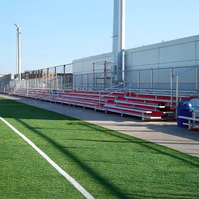Custom 5 row bleachers with red risers.