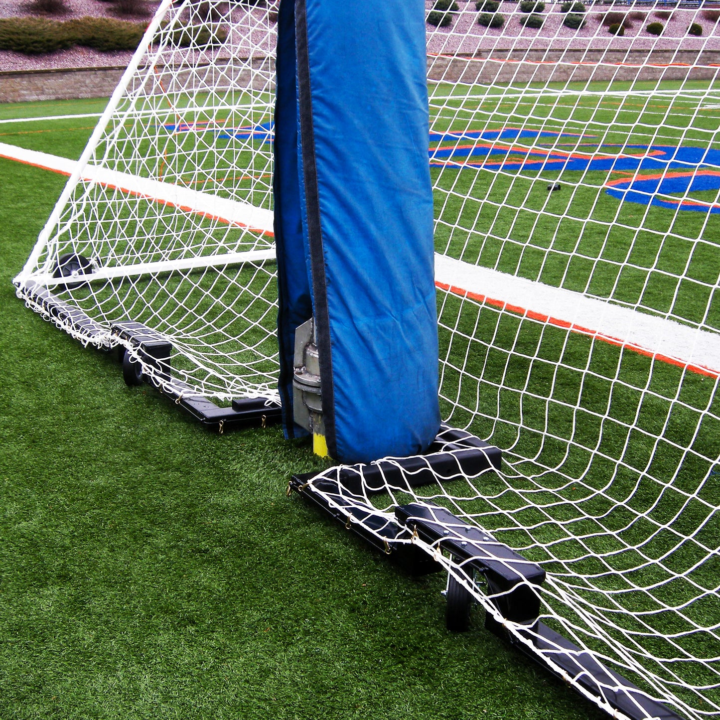 Custom wheeled soccer goal to fit in front of football goalpost.