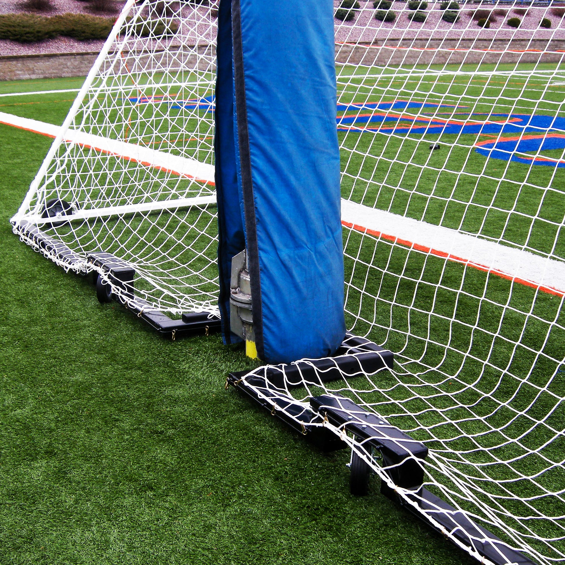 Custom wheeled soccer goal to fit in front of football goalpost.