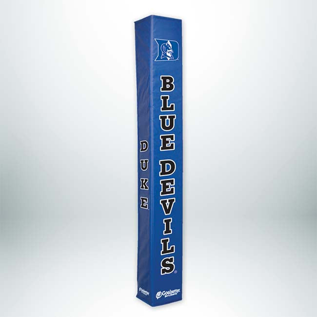 The Collegiate Basketball Pole Pad features a blue rectangular padded cover with the Duke Blue Devils logo, “BLUE DEVILS” in large white letters, and “DUKE” vertically—ideal for custom-printed pole pads or upgrading your basketball pole padding.