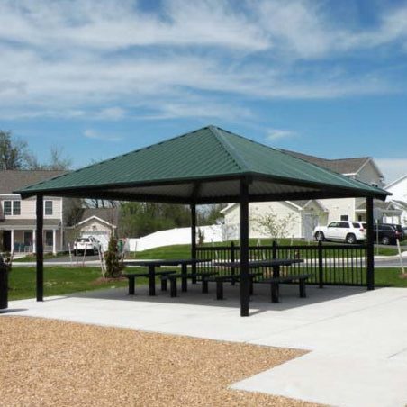 Model #RCPASSQ20-06. 20'x20' all steel square hip park shelter.