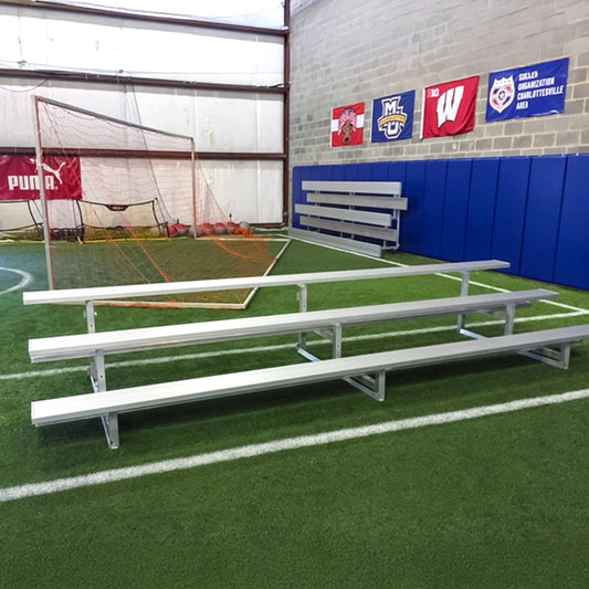 Model #B3153. 3 row tip and roll aluminum bleacher.
