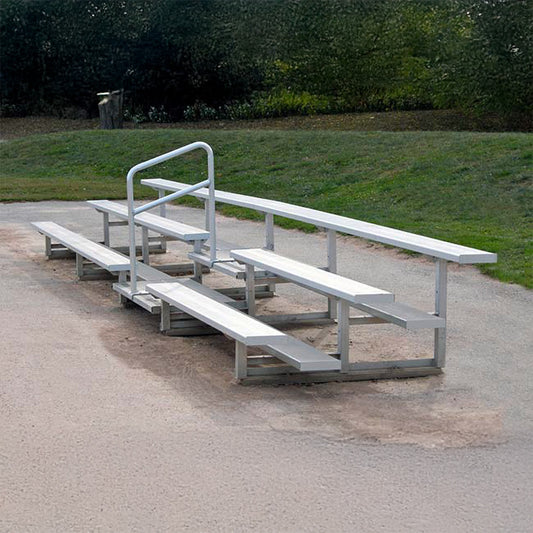 Model #B319A. 3 row 19' aluminum bleacher with railing
