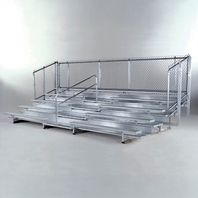 Model #B5R151GR. 5 row aluminum bleacher with guardrail and backrest.