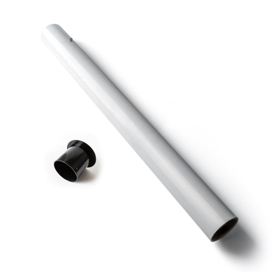 A Sleeve For Tension Cage Post, featuring a gray cylindrical pipe and a separate black cap connector, is displayed on a white background.