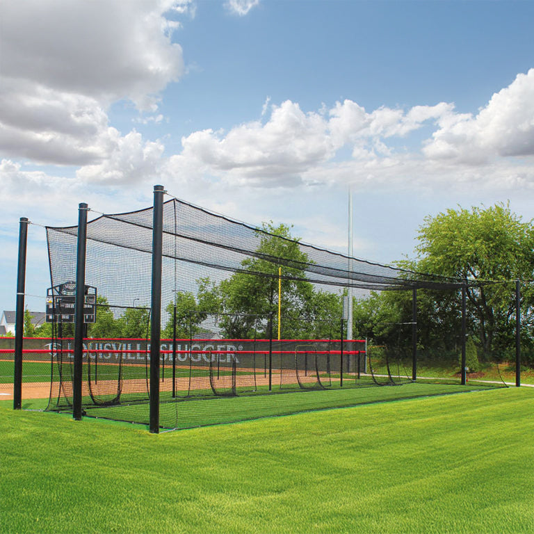 Model #BC70TUFFS1S. Soft toss stations in modular steel batting cages.