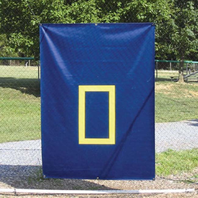Model #BCPROTSZ. Vinyl 5' x 7' batting cage net protector with strike zone.