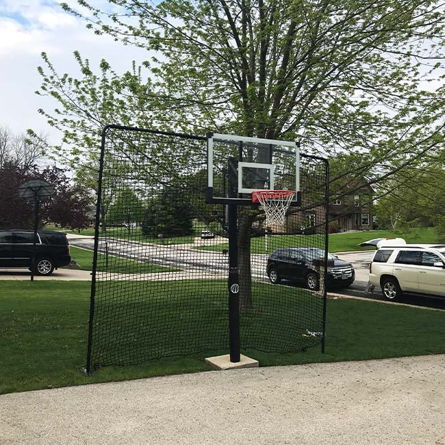 Model #BFFITSTEPINBL10. Basketball backstop net. 10' high x 12' wide.