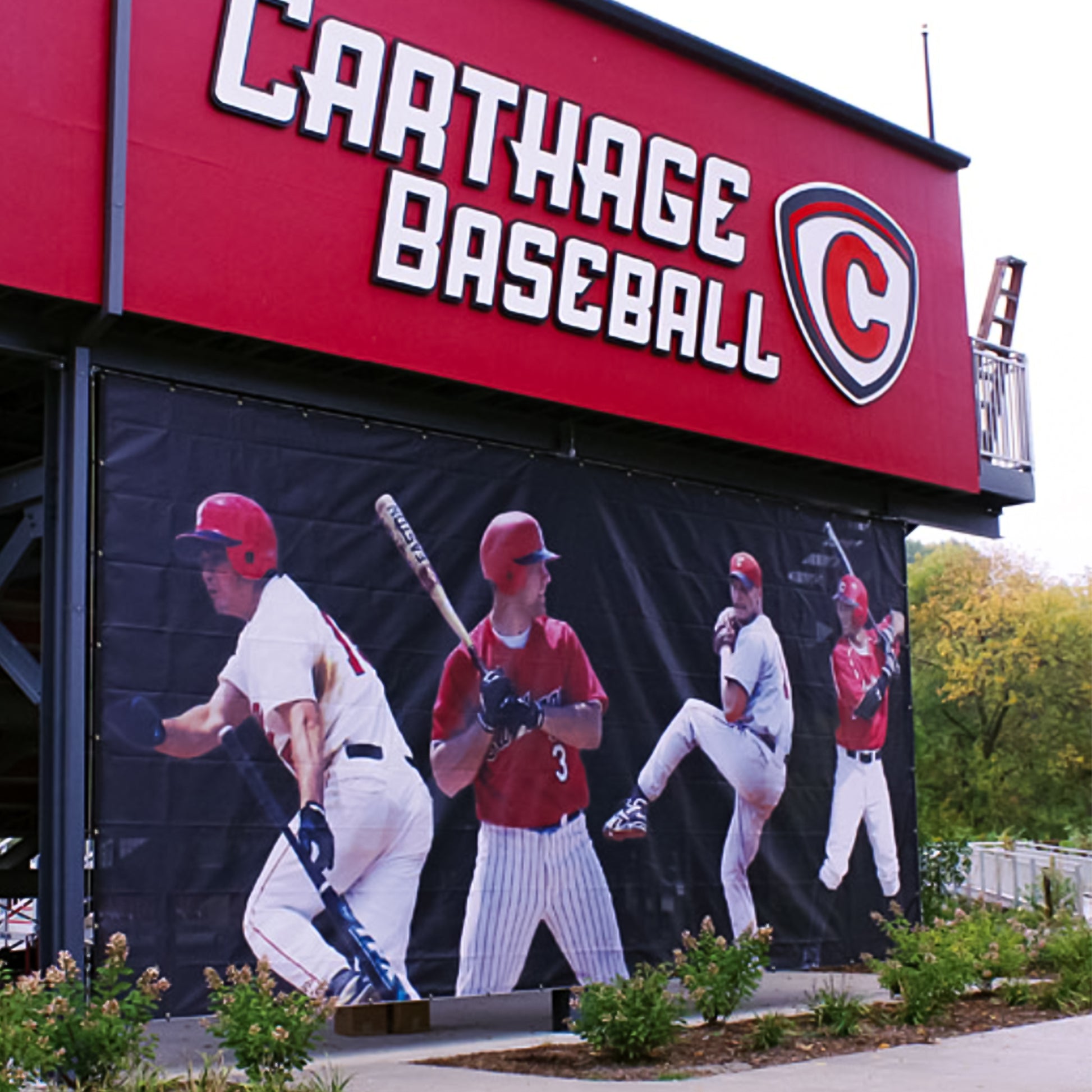 Carthage baseball custom bleacher wrap.