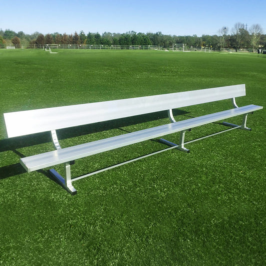 Model #BTBNALB15. 15 foot budget aluminum team bench with backrest.