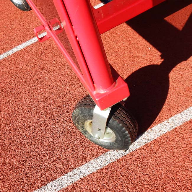Caster wheel on player shelter.