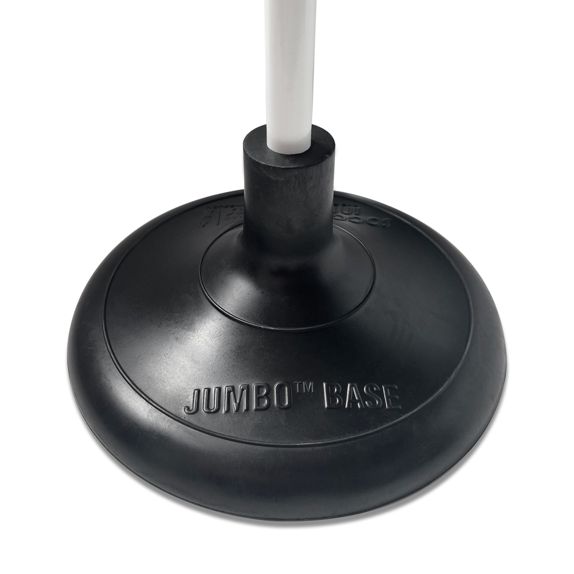 Close-up of the black plastic base embossed with JUMBO BASE and a white handle in the center—designed for Turf Corner Flag (With 8lb. Rubber Bases) on artificial turf or similar surfaces.