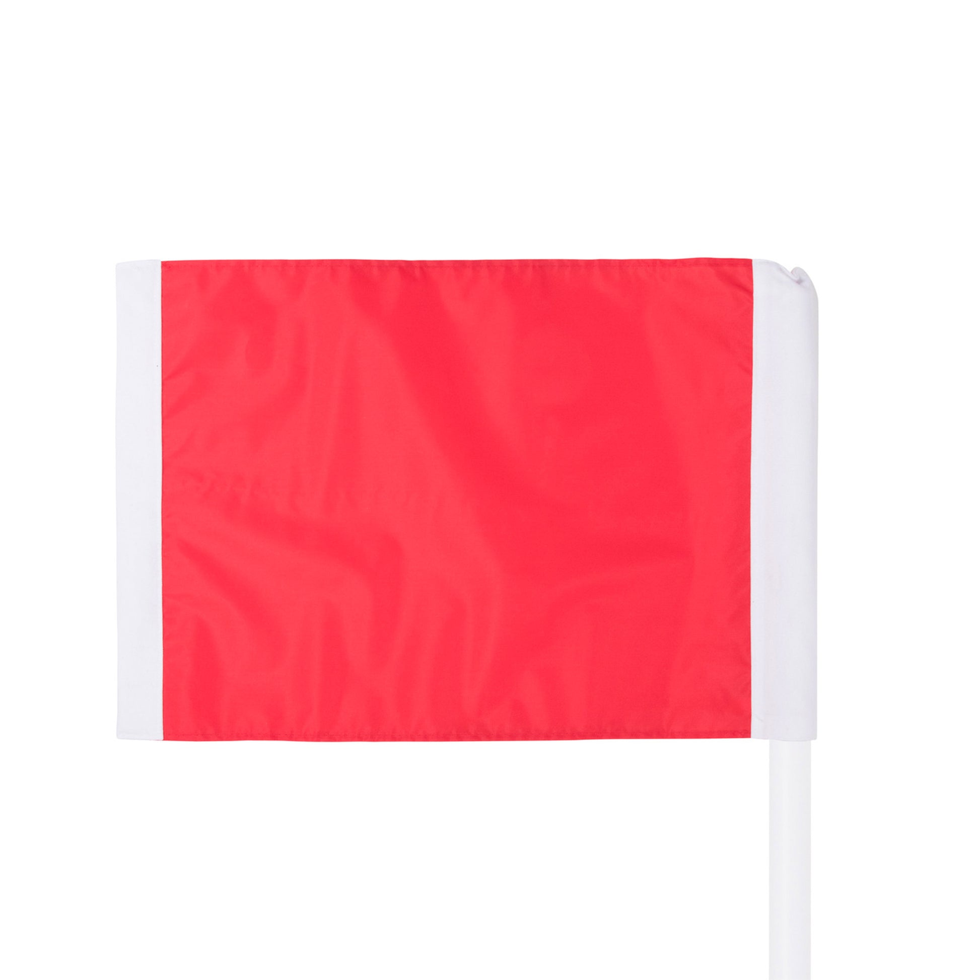 The Official Corner Flags (With Spring Base) set includes 4 flags, each with a red flag featuring a vertical white stripe on the left, mounted on a white pole with a spring base, displayed against a plain white background.