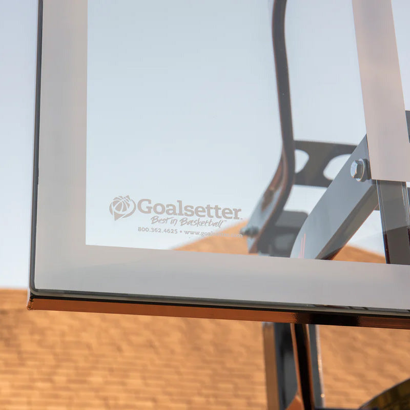 Goalsetter Contender 54 inch in-ground basketball hoop backboard bottom left corner