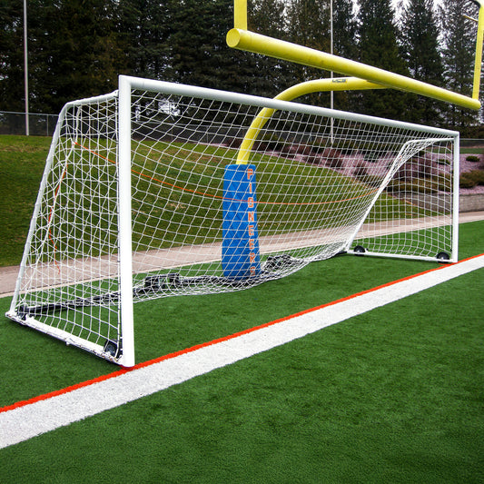 Custom wheeled soccer goal to fit in front of football goalpost.