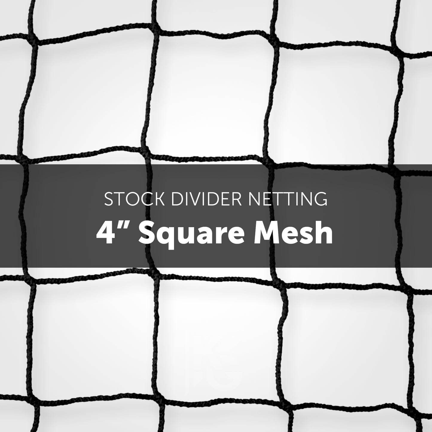 4 Mesh Divider Netting is displayed with 4-inch square mesh openings against a light background. Text overlay: “4 Mesh Divider Netting.” Ideal for use as a barrier net or sports netting for versatile applications.