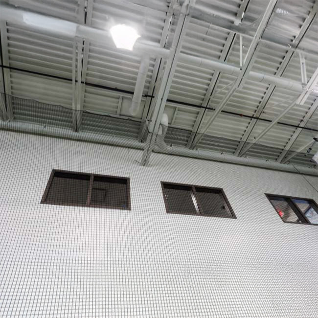 Froedtert Rehab Facility barrier netting to protect windows.