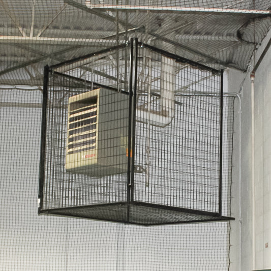 Furnace cage at an indoor soccer facility.