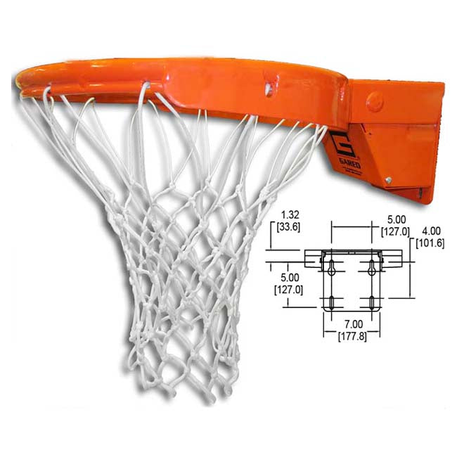 Model #GARED2500. Premium Collegiate breakaway rim with tube-tie attachment to prevent hand injury.