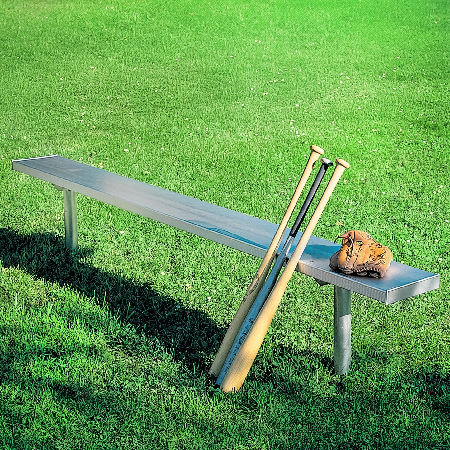 Model #GBSS8. 8' aluminum steel frame athletic team bench.