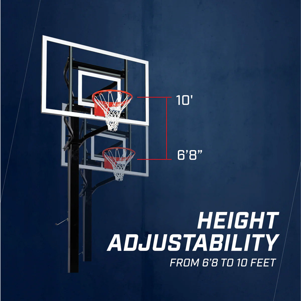 Goalsetter height adjustability up to 10 feet