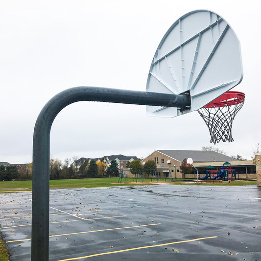 Gooseneck basketball hoop for playground.