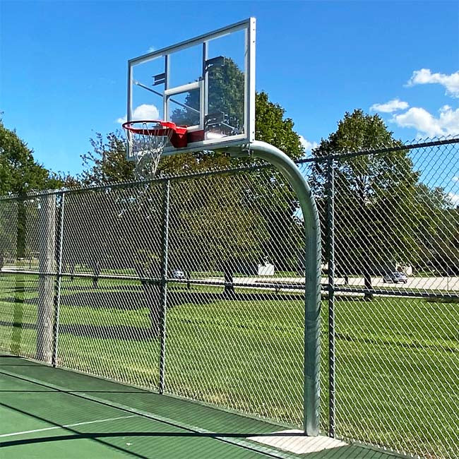 Model #KG690. Galvanized Gooseneck basketball pole with 72" backboard and 6' overhang.