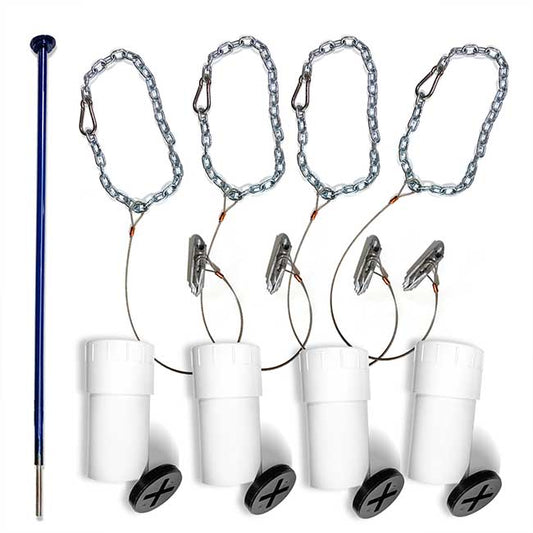 Deluxe duckbill ground anchor kit for movable soccer goals. Includes 4 duckbill anchors with 1100 lb. rating and one steel driver.