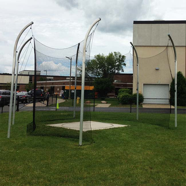 Model #KGDCHS146AL. High school discus cage with aluminum posts.