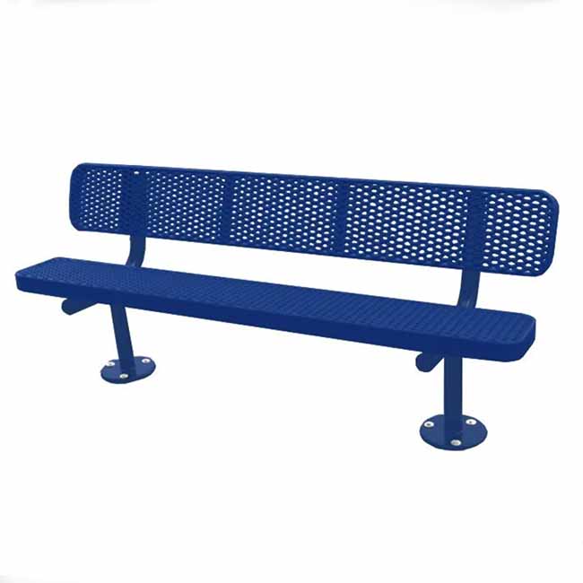 Blue metal 6 foot long memorial park bench. Freestanding.