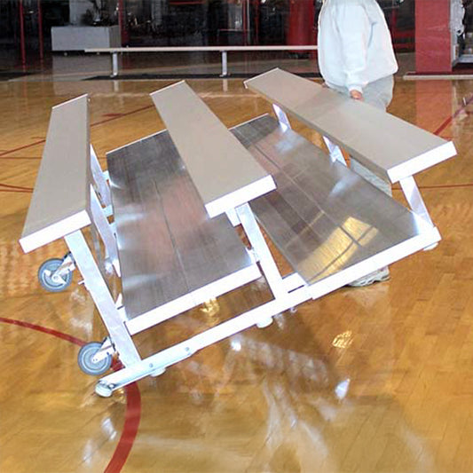 Model #KGTR03075STD. 3 row tip-n-roll bleacher.