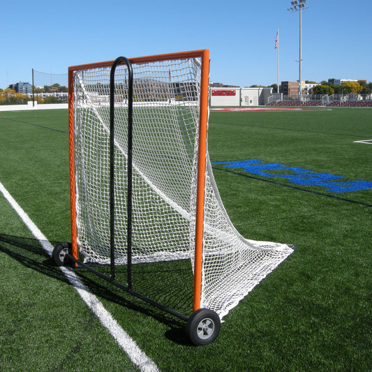 Lacrosse goal on cart for easy movement of goals.