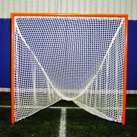 Model #LXGKGCHGAL. Official heavy duty lacrosse goal with lacing bar and galvanized frame. Powder coated orange.