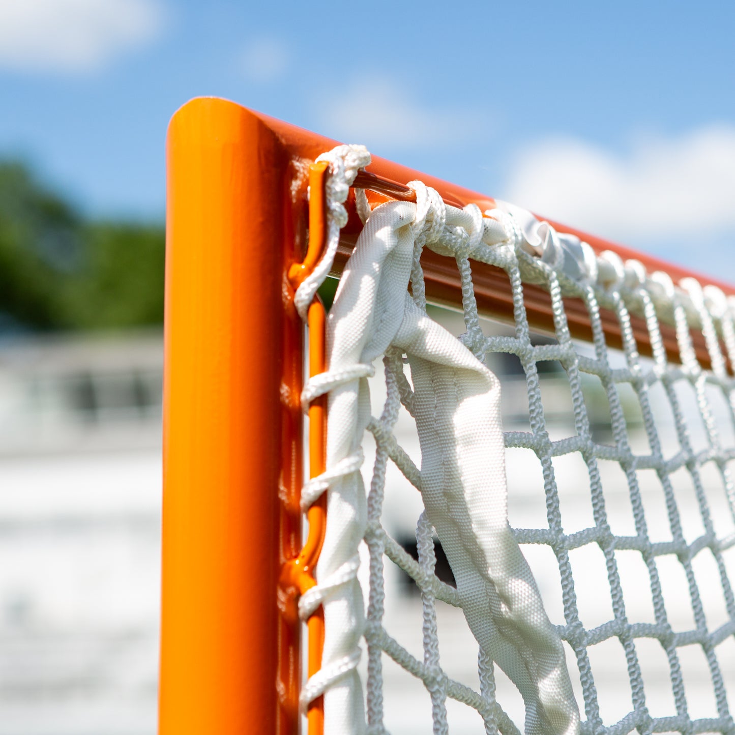 Lacrosse goal net and lacing bar close up