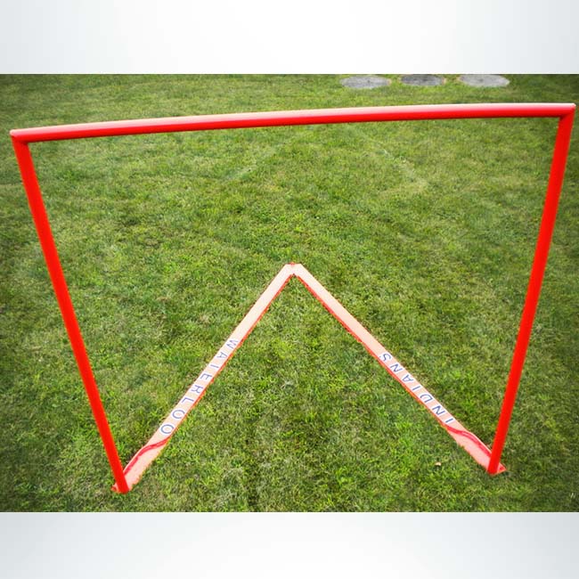 Model #LXGPROLETTERING. Official lacrosse goal with lacing bar and custom lettering on base.