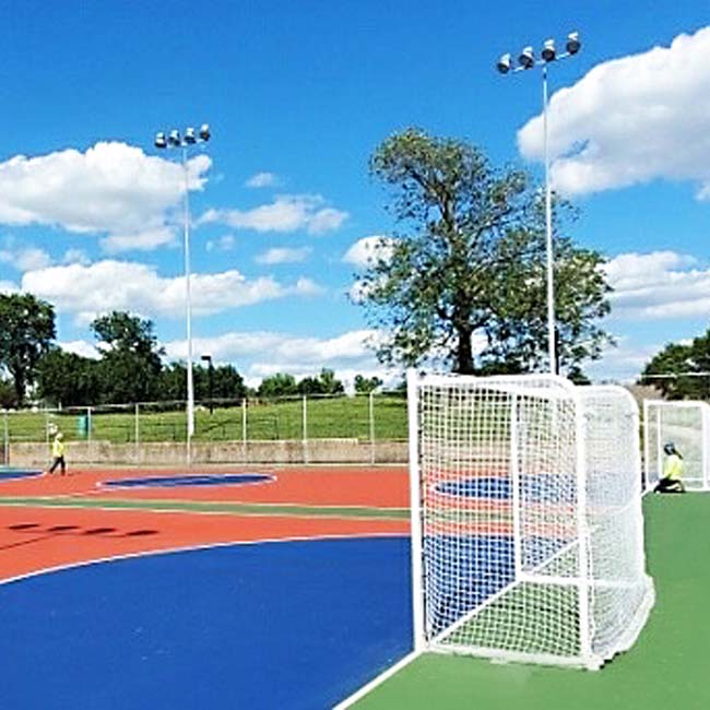Model #M8342FUTSAL. Heavy duty futsal goal with anchor tabs on futsal court.