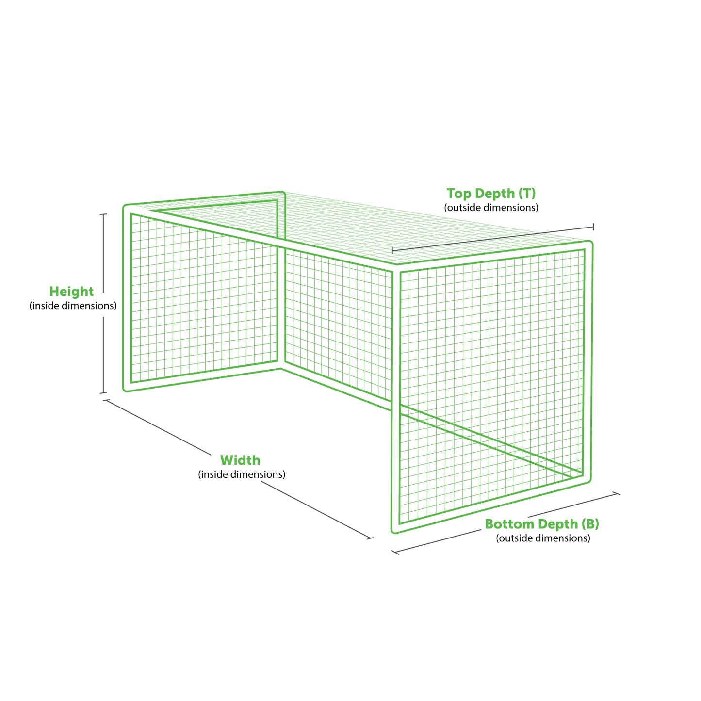 measuring box-style soccer goals with top depth.