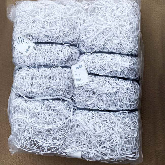 Model #NP53082466BRBOX. 3mm braid PE 4 3/4" mesh white soccer net.