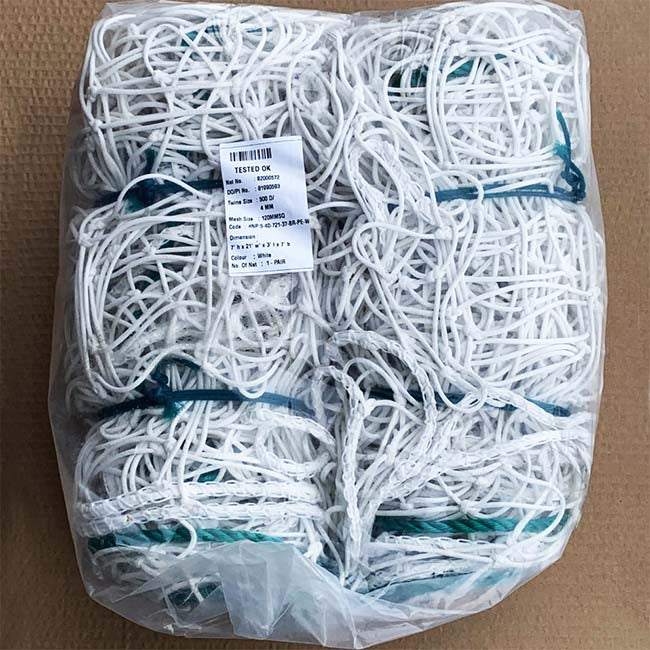 Model #NP54072137BRPEWHITE. 4mm braid PE 4 3/4" mesh white PE soccer net.