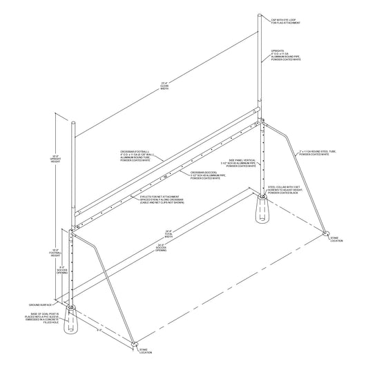 Model #P824RD4SGFGBGHS. Semi-Permanent Combination Soccer/Football Goals CAD drawing.
