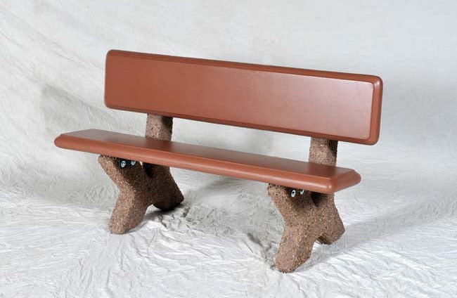 Model #PRPBX. Outdoor bench in smooth light brown and brown perma stone for parks, businesses and city streets.