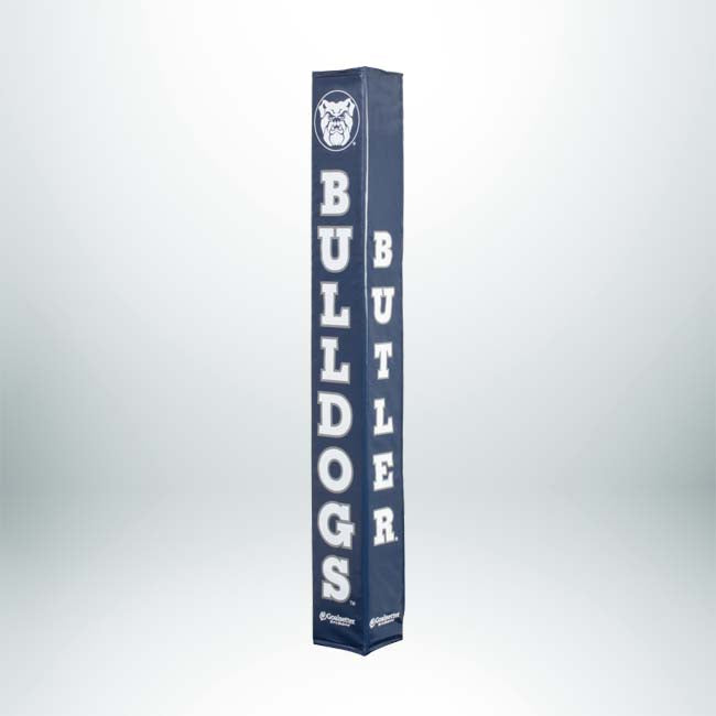 The Collegiate Basketball Pole Pad features a blue padded design with the Butler Bulldogs logo on top, BULLDOGS printed vertically on the front, and BUTLER on the side—perfect custom padding for basketball or volleyball poles by Goalsetter.