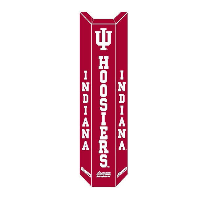 Show your team spirit with the Collegiate Basketball Pole Pad—red and white IU-themed corner guard featuring the Indiana Hoosiers logo at the top and INDIANA HOOSIERS INDIANA vertically on three sides.