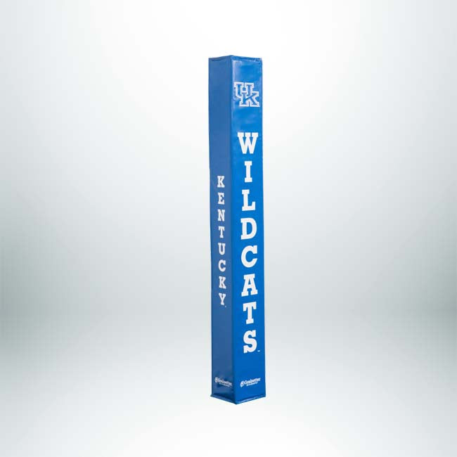 A blue Collegiate Basketball Pole Pad, like custom-printed pole pads, features KENTUCKY printed vertically on one side and WILDCATS with a UK logo on the adjacent side.