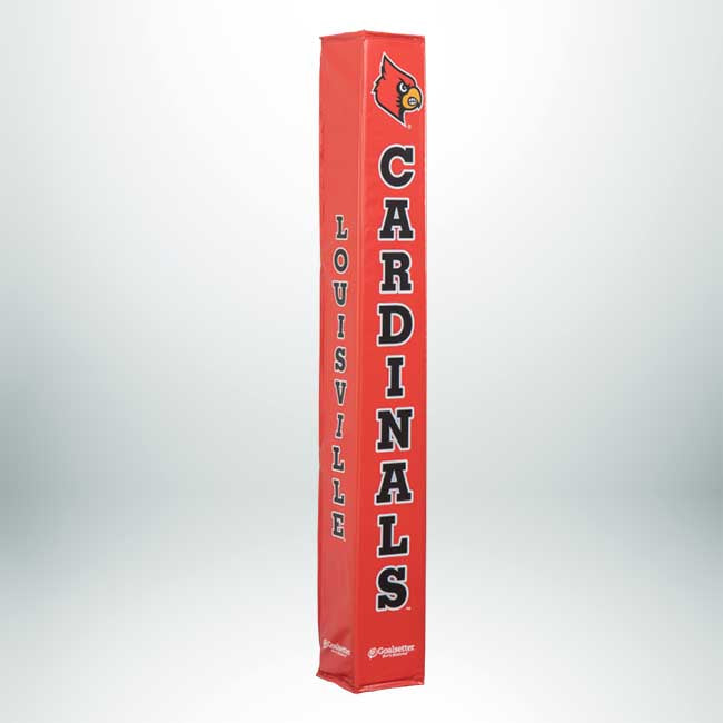 A Collegiate Basketball Pole Pad featuring the Louisville Cardinals logo and the words LOUISVILLE and CARDINALS printed vertically—perfect for fans wanting custom-printed or Goalsetter pole pads.
