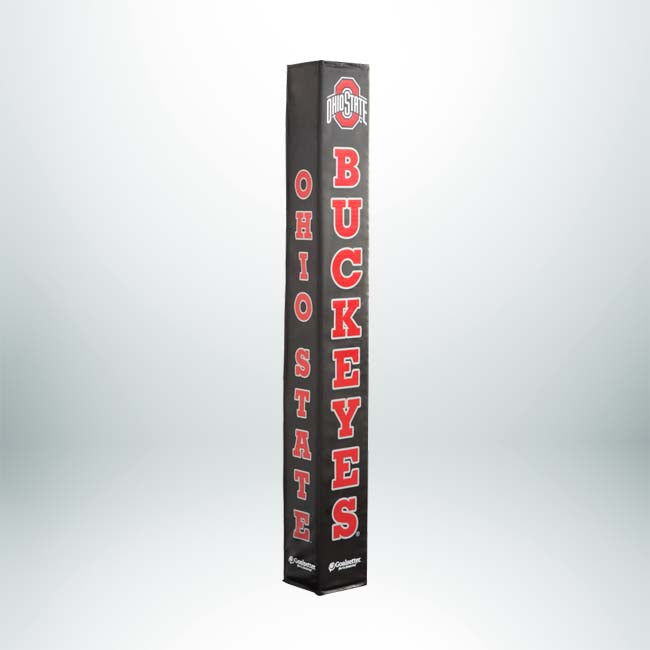 The Collegiate Basketball Pole Pad features the Ohio State Buckeyes logo with OHIO STATE and BUCKEYES in red and white on a black background, similar to padded football goalpost covers.