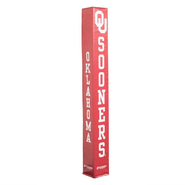 The Collegiate Basketball Pole Pad is a red Goalsetter pad with OKLAHOMA on one side, SOONERS on the other, and the University of Oklahoma logo at the top—ideal for customizing football or basketball posts.