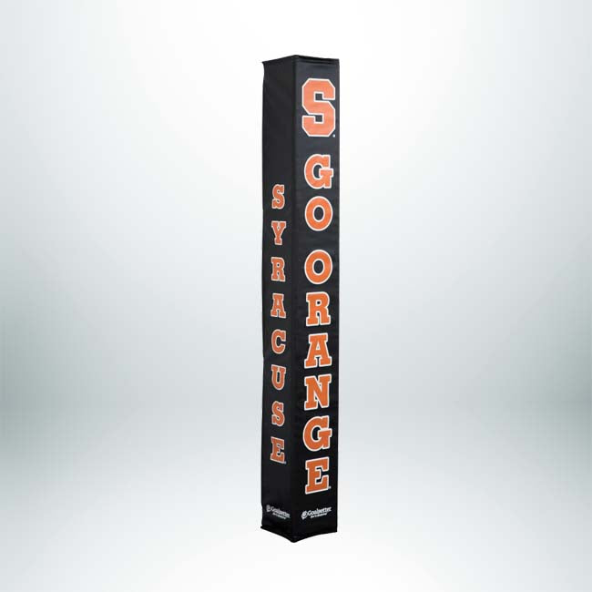 A black Collegiate Basketball Pole Pad with custom orange and white text: SYRACUSE and S GO ORANGE vertically on adjacent sides, shown standing upright against a plain background.