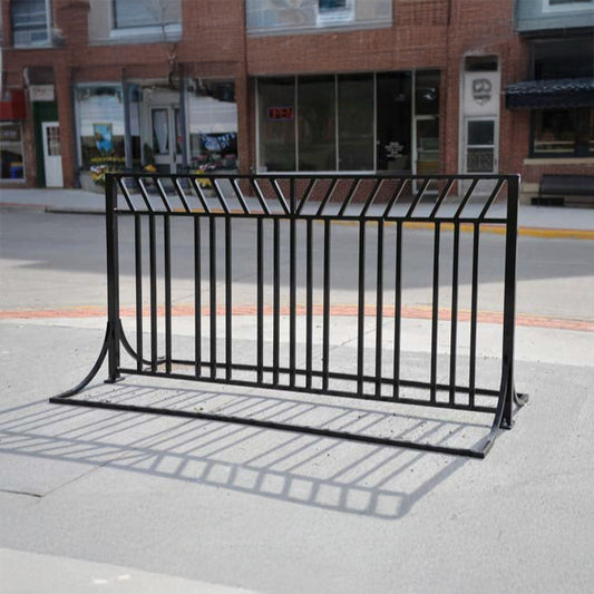 Model #PRSUNBR. Metal bike rack in black finish.