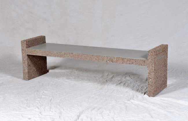 Model #PRHB72. Concrete 72 inch outdoor bench in dove gray perma stone for city streets, businesses and parks.